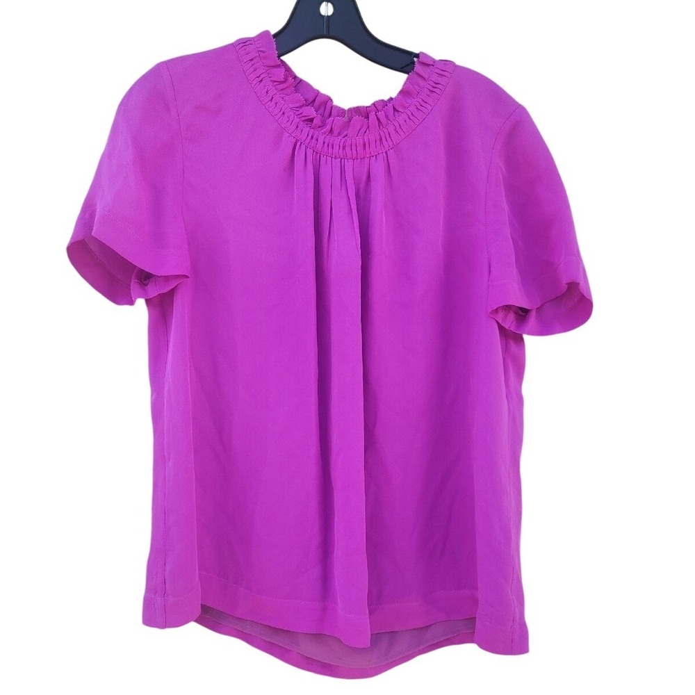 J. Crew Silk Short Sleeve Ruffle Neck Top Preppy Small Romantic Luxe Poetcore